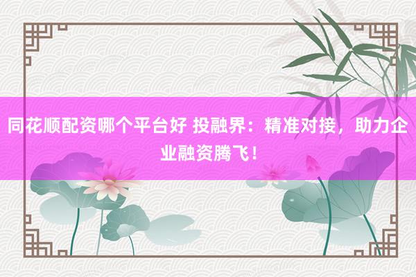 同花顺配资哪个平台好 投融界：精准对接，助力企业融资腾飞！
