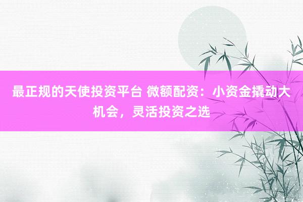 最正规的天使投资平台 微额配资：小资金撬动大机会，灵活投资之选